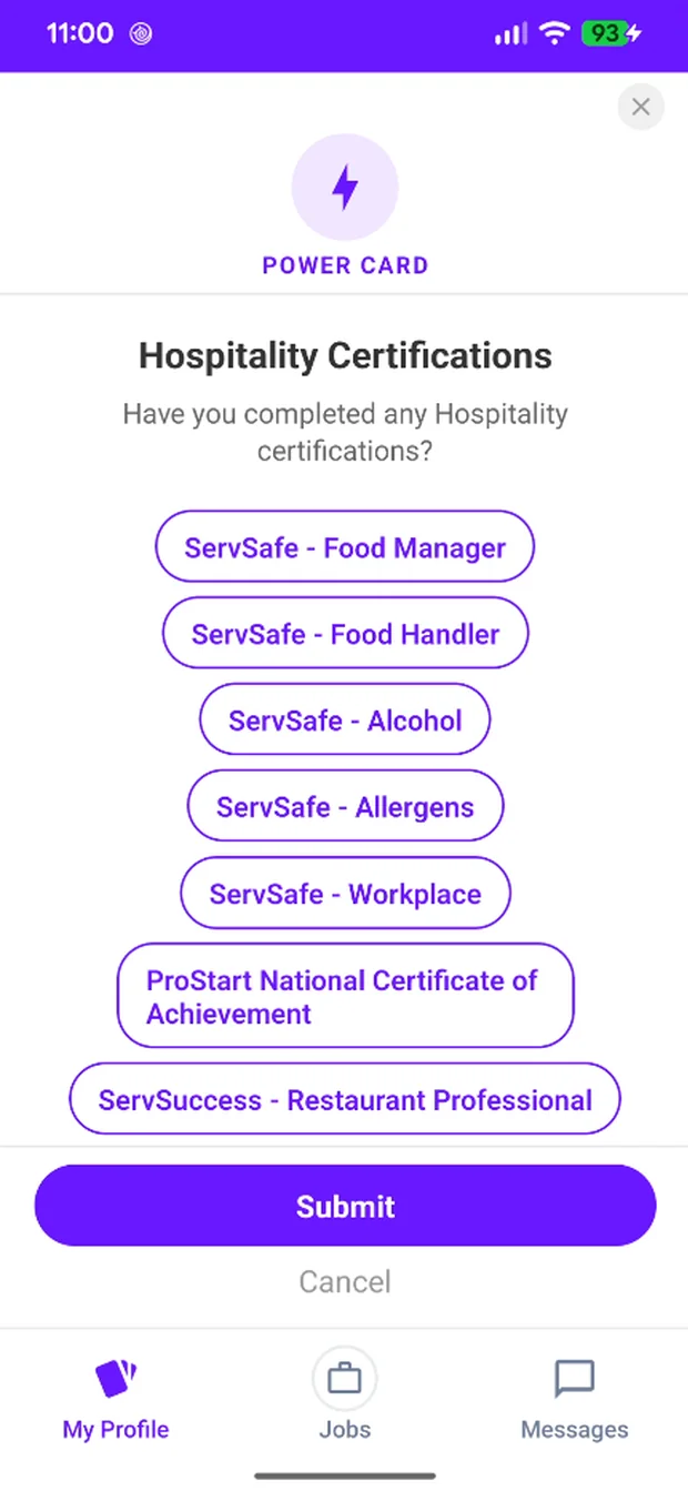 Adding ServSafe certifications in the Capango app