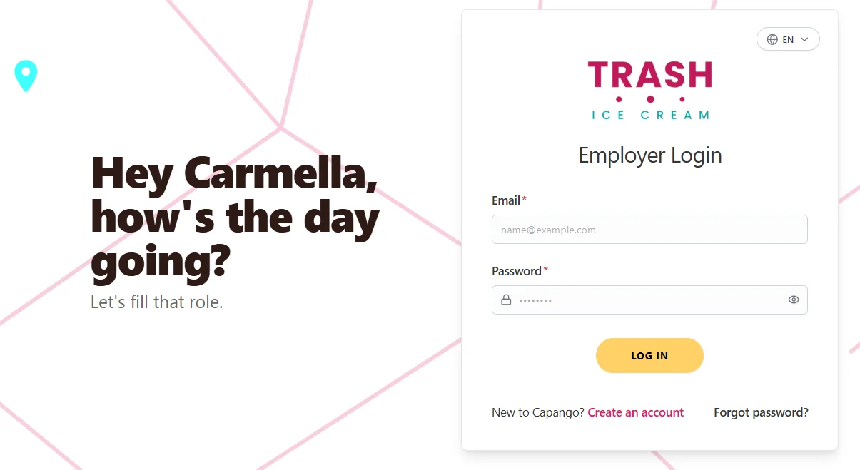 The same sign-in page branded for Trash Ice Cream