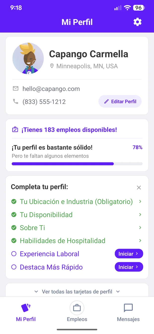 Tu perfil en la app de Capango