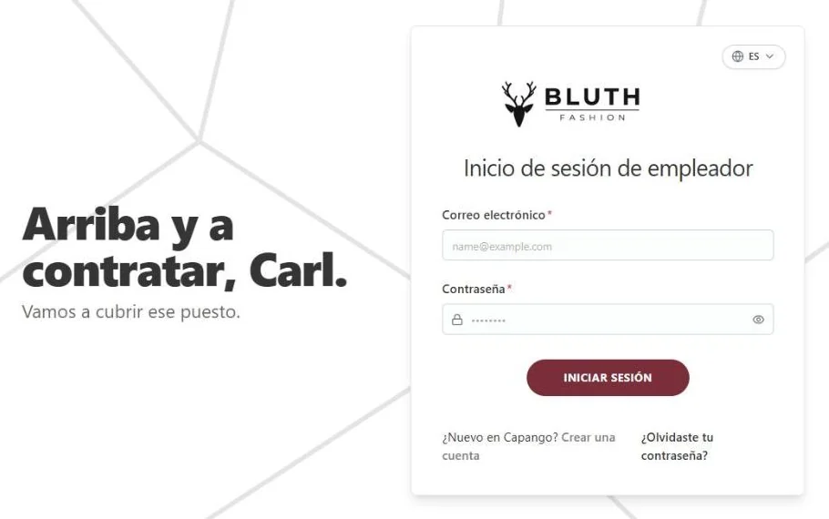 La misma página de inicio de sesión con la marca Bluth Fashion
