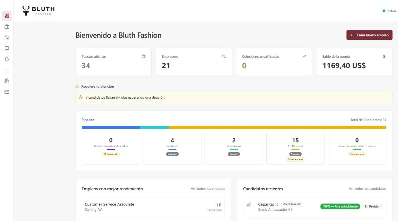 La pantalla de inicio del portal para empleadores de Capango