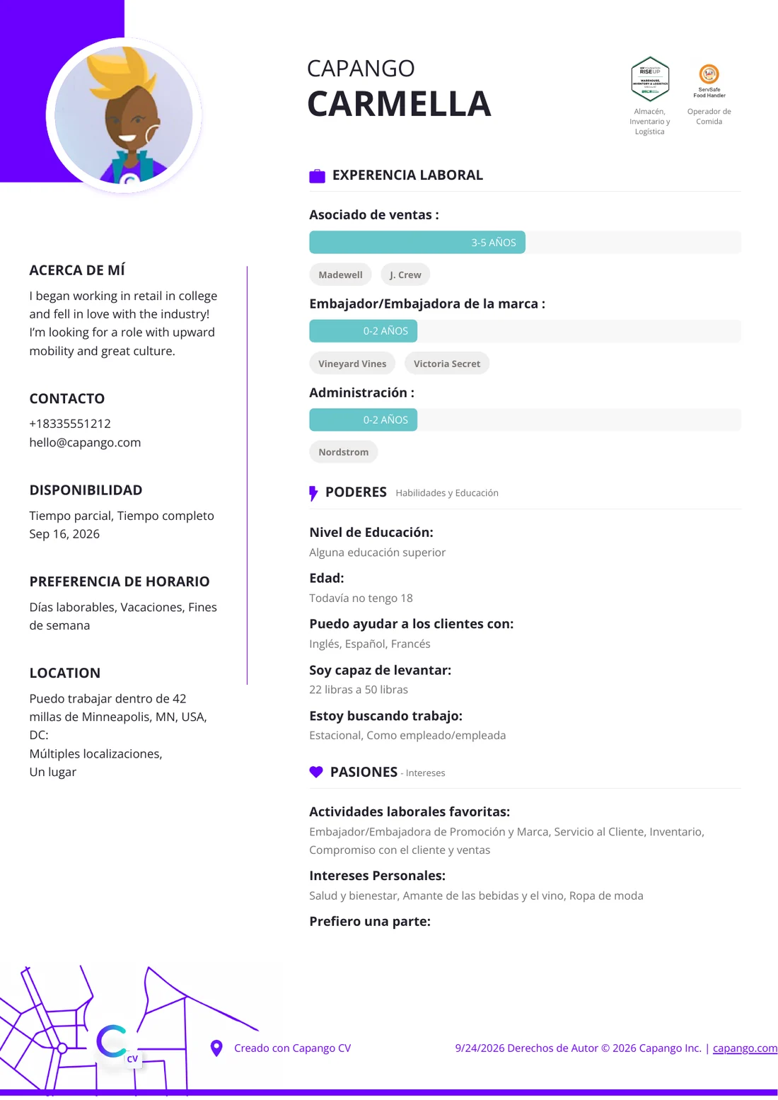 Un ejemplo de Capango CV
