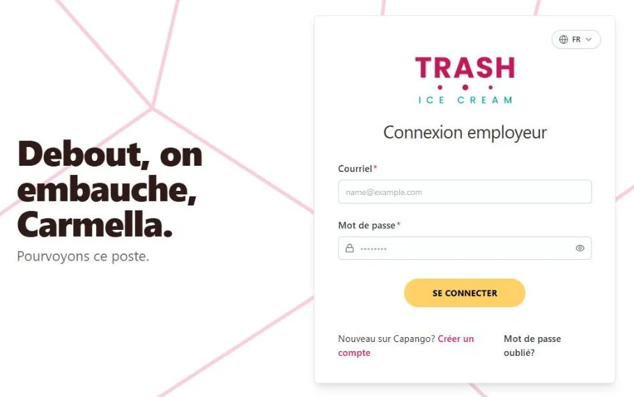 La même page de connexion aux couleurs de Trash Ice Cream