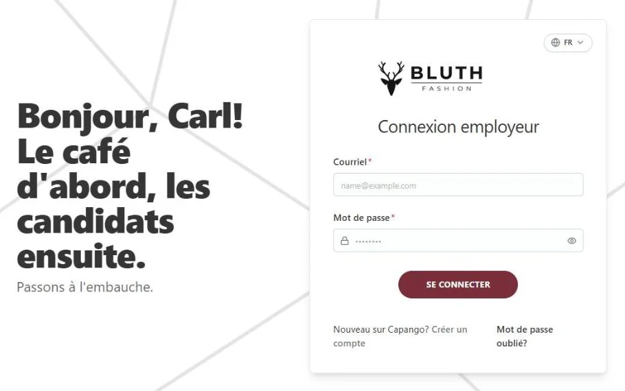 Une page de connexion à l'image de la marque, en français