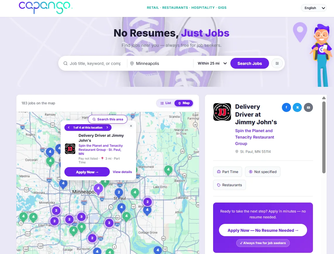 The Capango job board map search